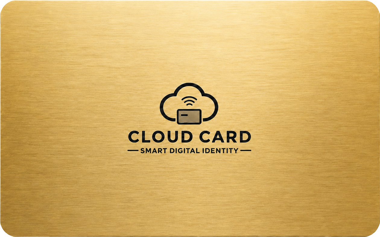 Champagne-gold brushed-metal CloudCard with centered black branding